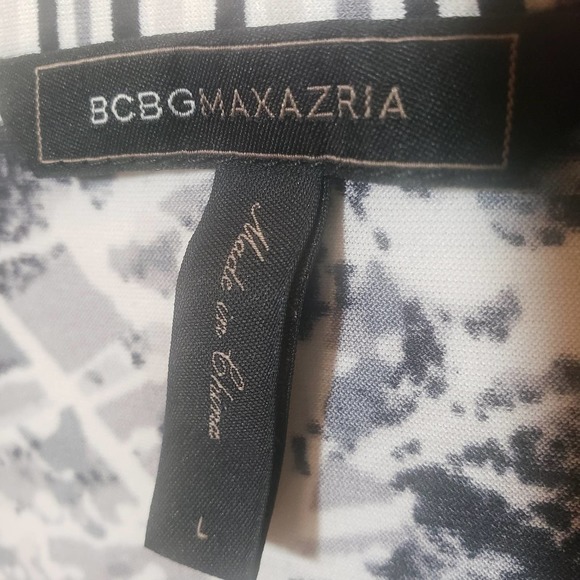 BCBG MAXAZRIA Wrap Dress L Black Combo Gray Stretch Tie Belt - Picture 5 of 8